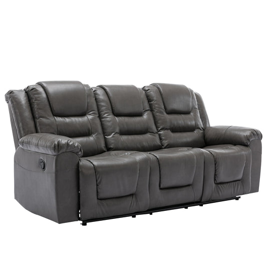 3 Seater Home Theater Recliner Manual Recliner Chair With Two Built-In Cup Holders For Living Room