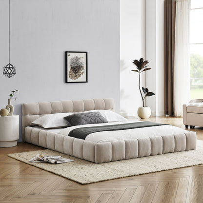 Modern Platform Bed Frame With Thick Chenille Fabric
