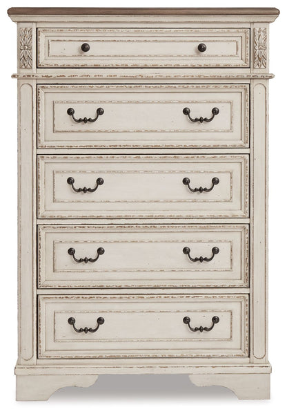 Realyn - Five Drawer Chest - White / Brown / Beige
