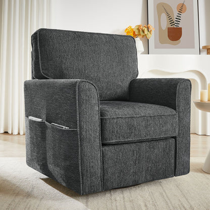 360° Swivel Accent Barrel Armchair With Side Pockets, Compact Design