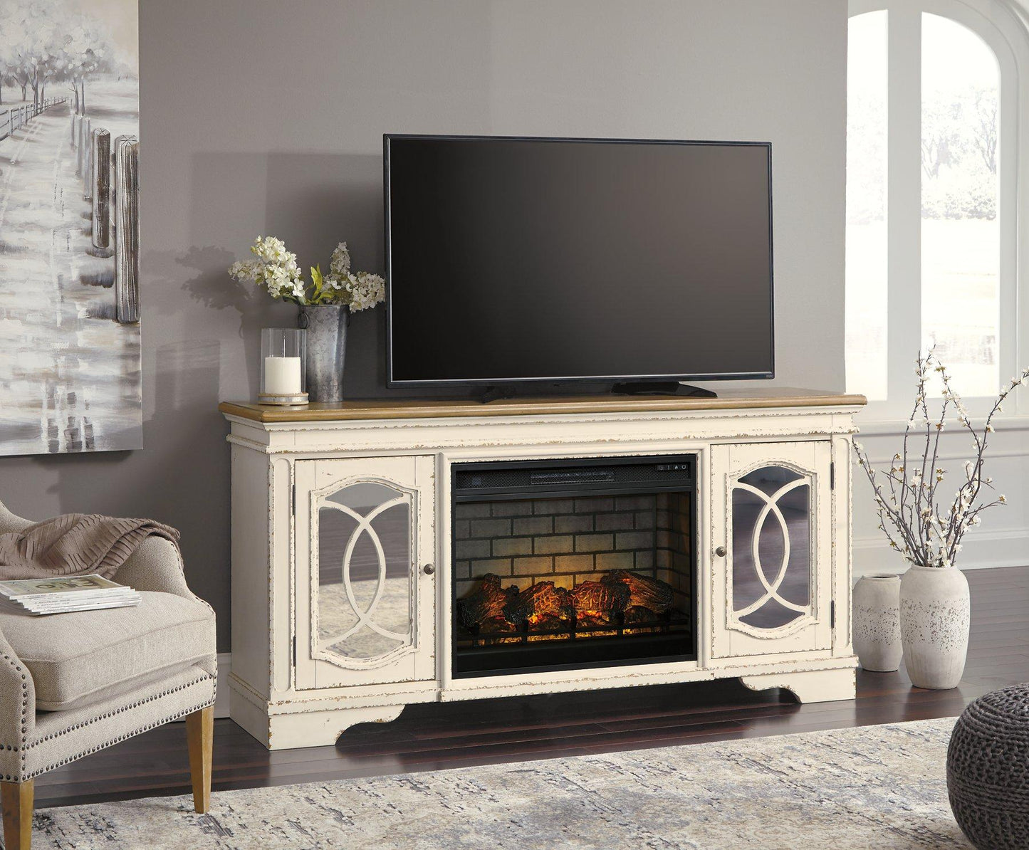 Realyn 74" TV Stand with Electric Fireplace