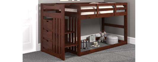 TT154B Twin/Twin Stair Bunk Low Loft Chocolate