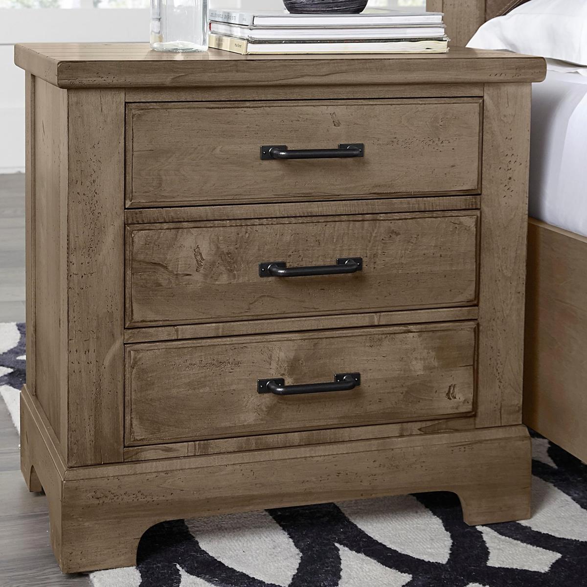 Vaughan-Bassett Cool Rustic 3 Drawer Nightstand in Stone Grey