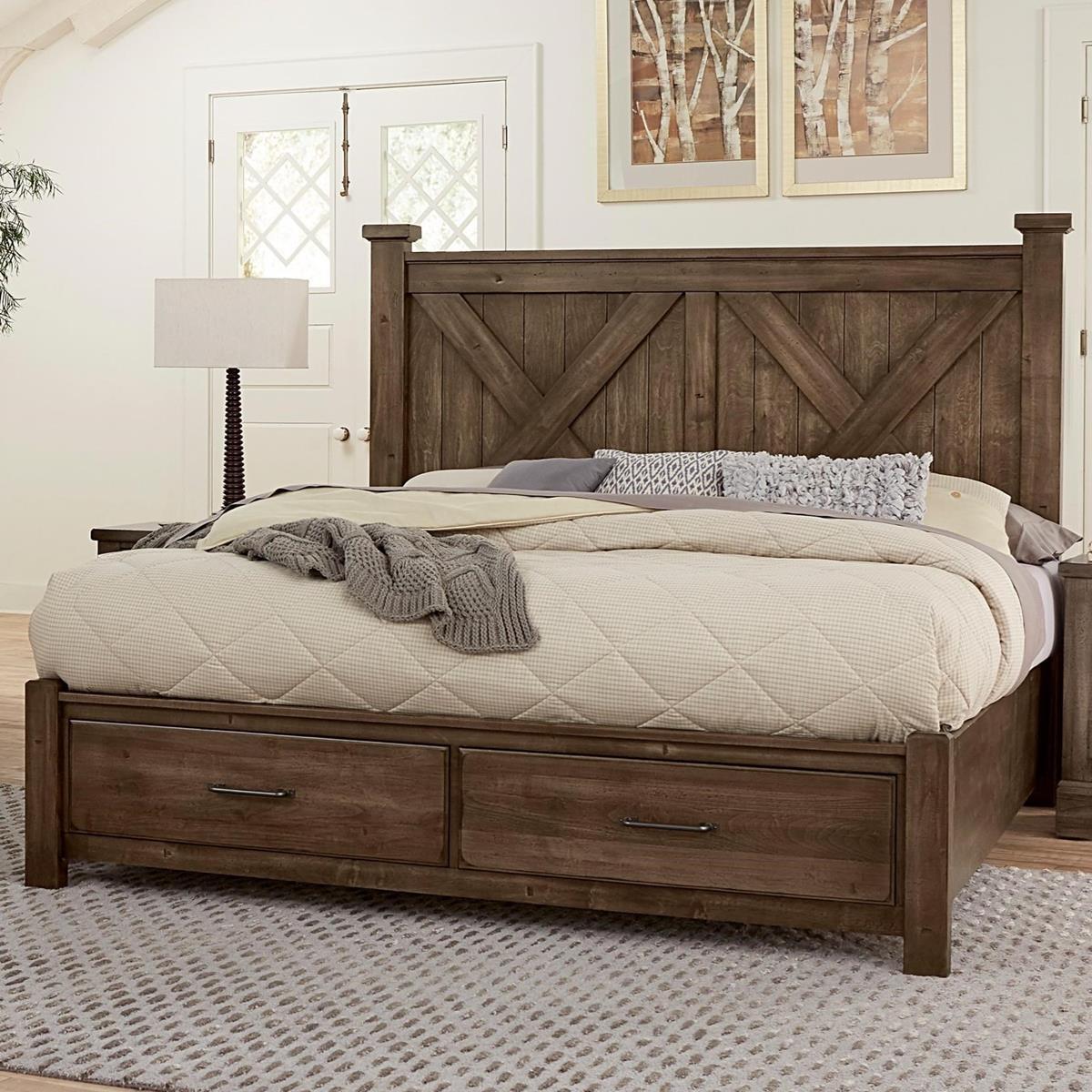 Vaughan-Bassett Cool Rustic King Barndoor X Headboard with Storage Footboard Bed in Mink