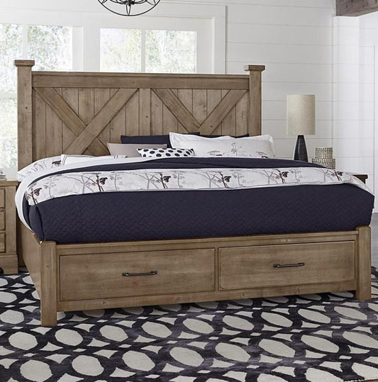 Vaughan-Bassett Cool Rustic King Barndoor X Headboard with Storage Footboard Bed in Stone Grey image