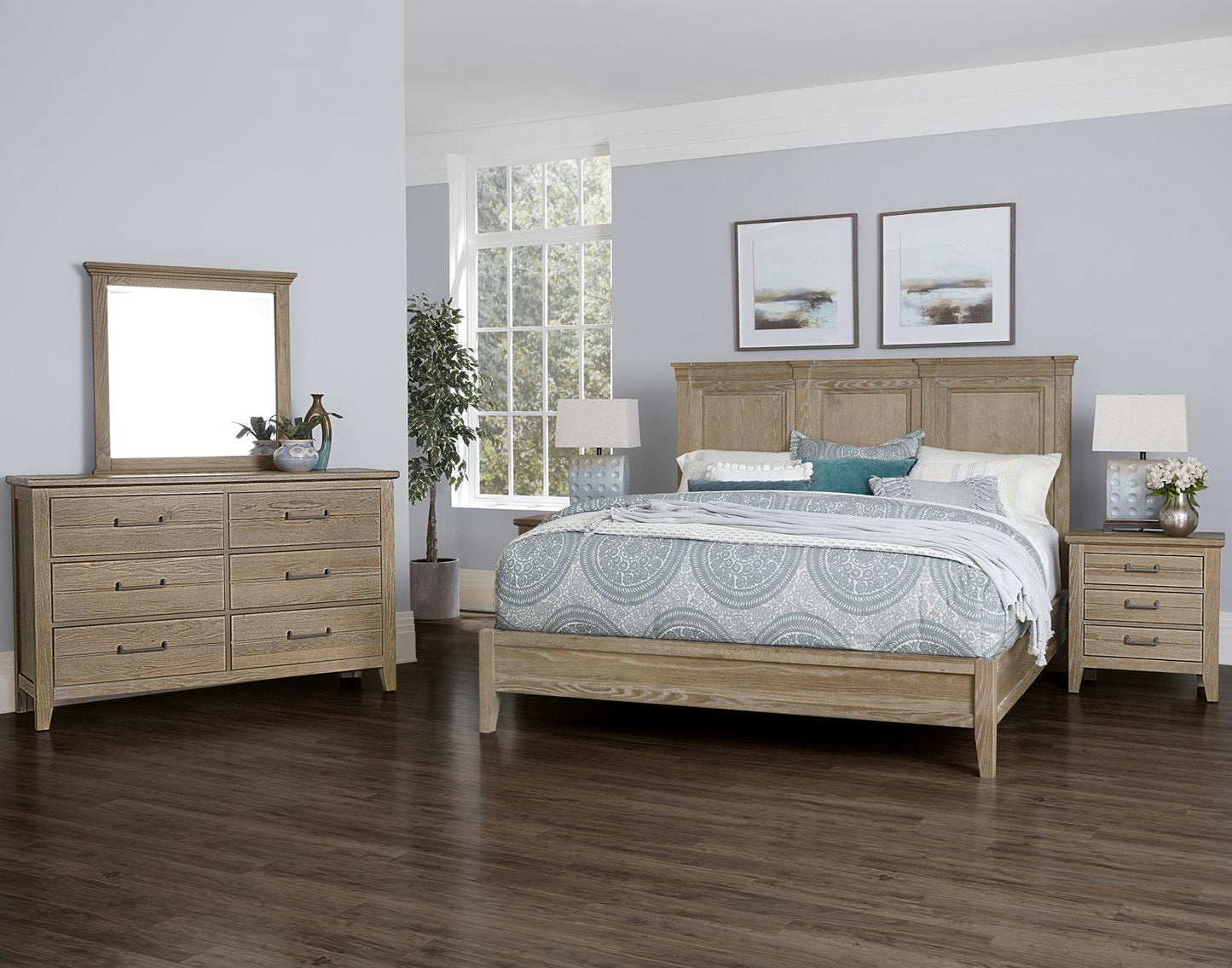 Vaughan-Bassett Passageways Deep Sand California King Mansion Bed with Low Profile Footboard in Medium Brown