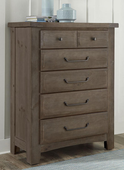 Vaughn-Bassett Sawmill 5 Drawer Chest in Saddle Grey