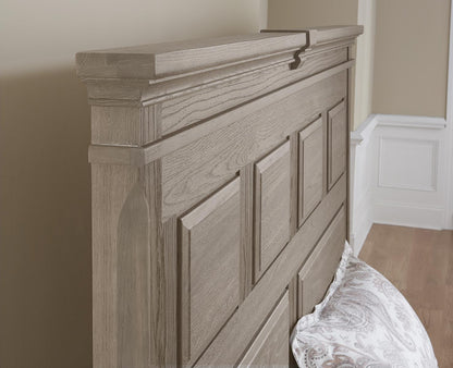 Vaughan-Bassett Heritage King Mansion Bed with Storage Footboard in Greystone