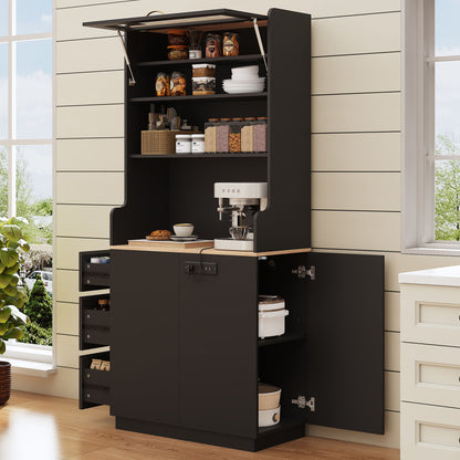 Pantry Cabinet With Hydraulic Flip Top And USB Charging Port