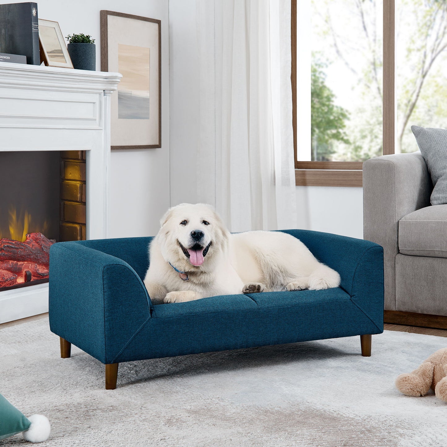 Modern Rectangular Pet Sofa With Backrest And Armrests For Small And Medium Dogs, Soft Cushion