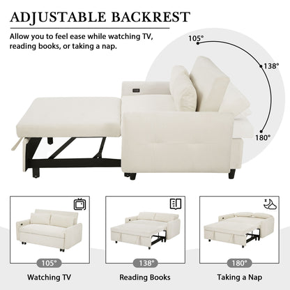 Pull-Out 2 Seat Modern Sleeper Sofa With 2 Throw Pillows And USB Ports