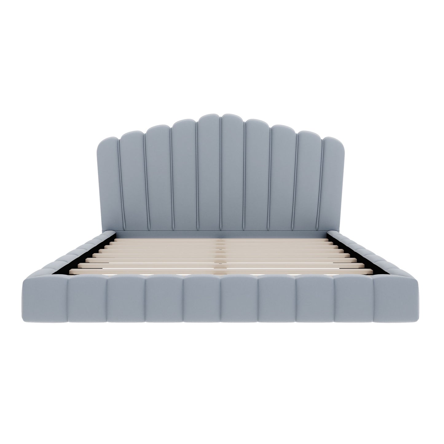 Queen Upholstered Bed Frame With Shell Shaped Headboard - Light Blue - Light Blue