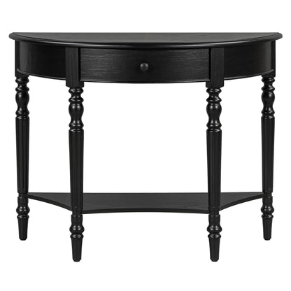 Half Moon Console Table With Drawer & Shelf Accent Table For Entryway - Black