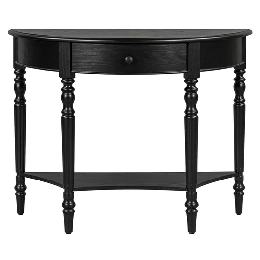 Half Moon Console Table With Drawer & Shelf Accent Table For Entryway - Black