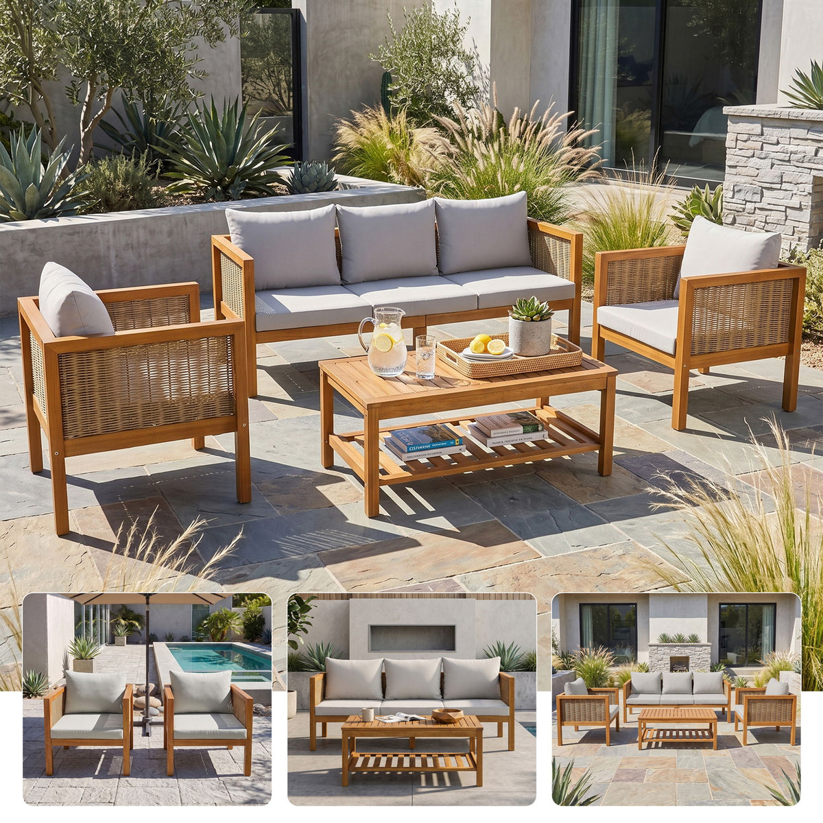 Patio Set Outdoor With Coffee Table And Cushions