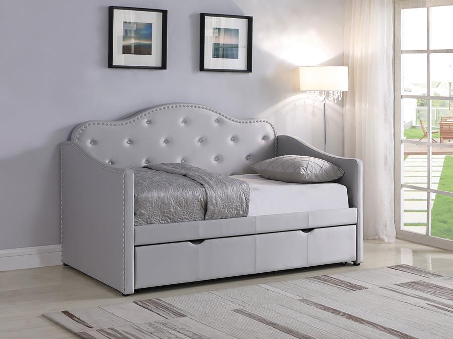 Elmore - Upholstered Twin Daybed With Trundle - Light Gray