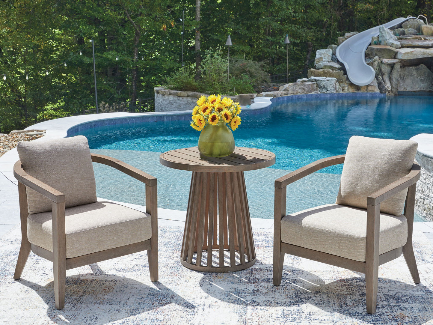 Joy Lagoon - Outdoor Chairs With Cushions/Table (Set of 3) - Beige