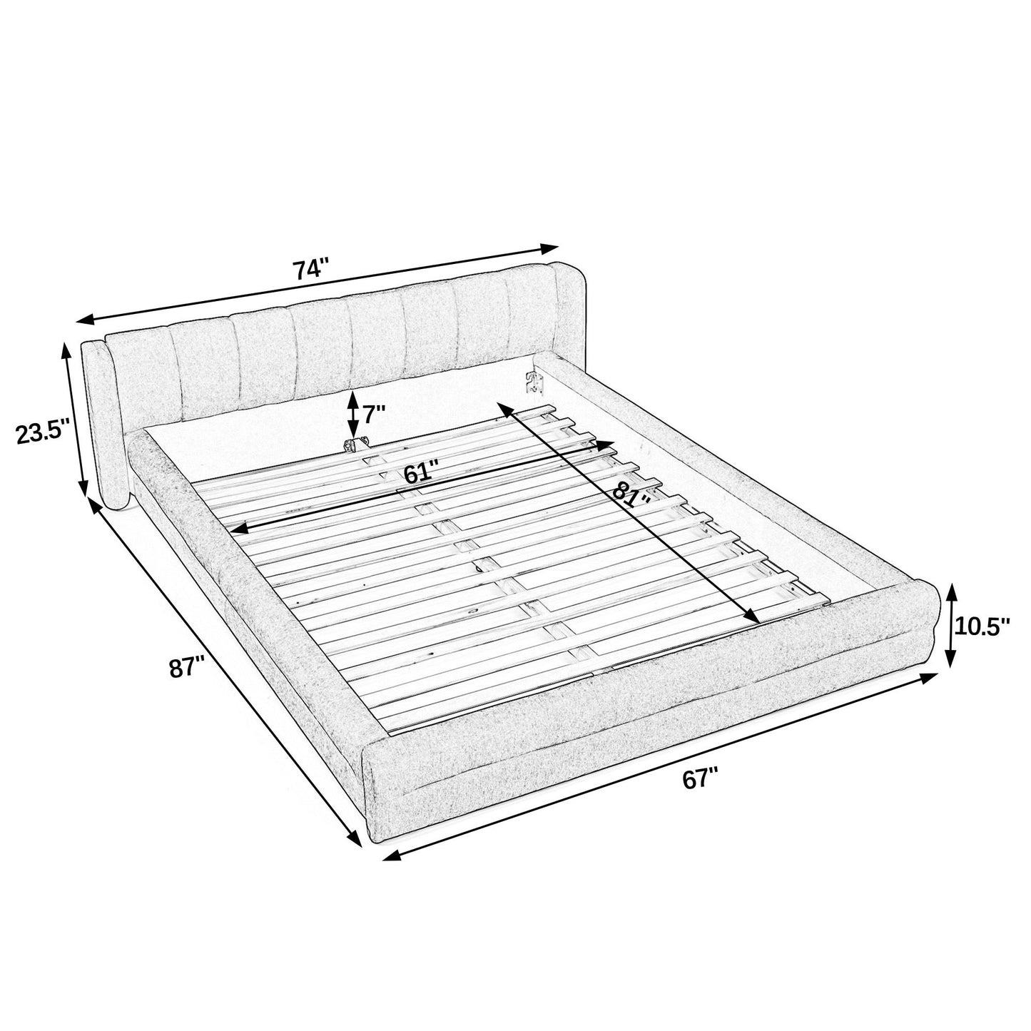Modern Upholstered Bed Frame With Thick Chenille Fabric And Headboard