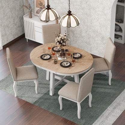 Round Extendable Dining Table Set With 4 Upholstered Chairs