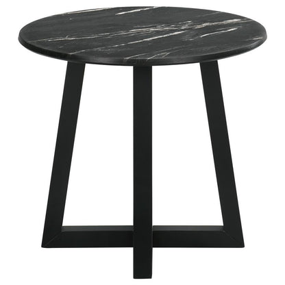 Skylark - Round Marble-Like Smart Top Side End Table - Black