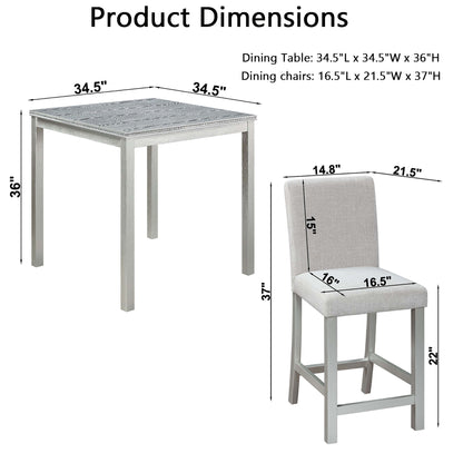 5 Piece Counter Height Table Set, Square Table And 4 Upholstered Chairs