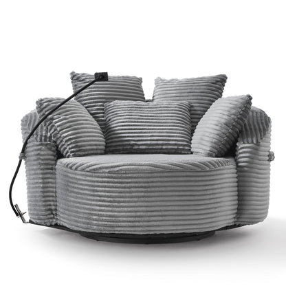 Swivel Accent Barrel Chair With Adjustable Phone Holder, 5 Pillows For Living Room