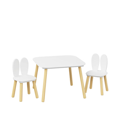 Rabbit Themed Table And 2 Chairs Set - White