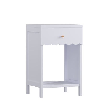 Nightstand With Drawer And Open Shelf, Scalloped Edge Bedside Table