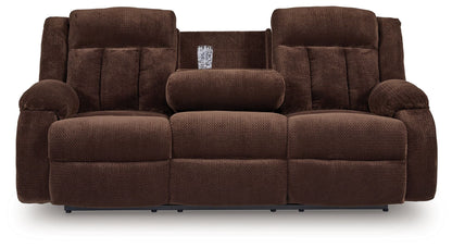 Free Wake - Reclining Power Sofa With Drop Down Table - Chocolate