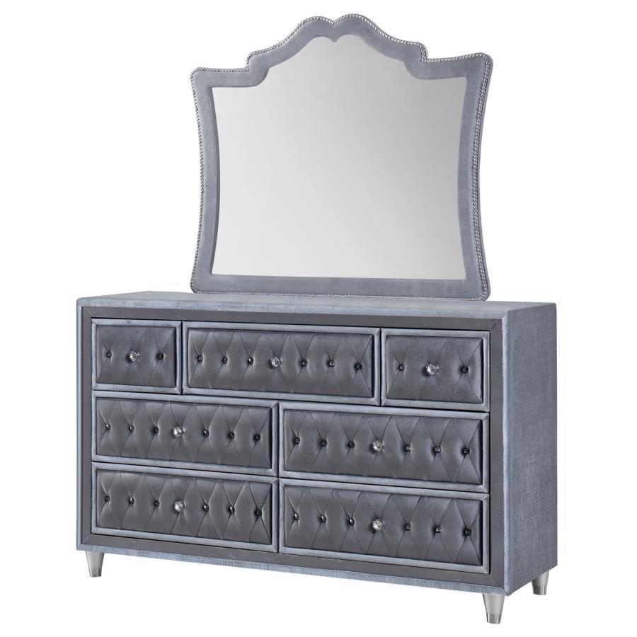 Antonella - 7-Drawer Upholstered Dresser With Mirror