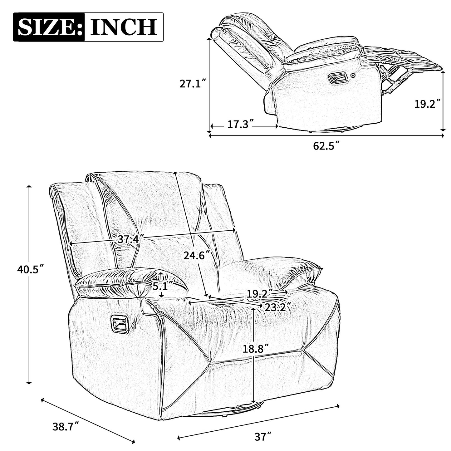 Home Theater Recliner Set Manual Recliner Chair With A LED Light Strip Two Built-In Cup Holders For Living Room