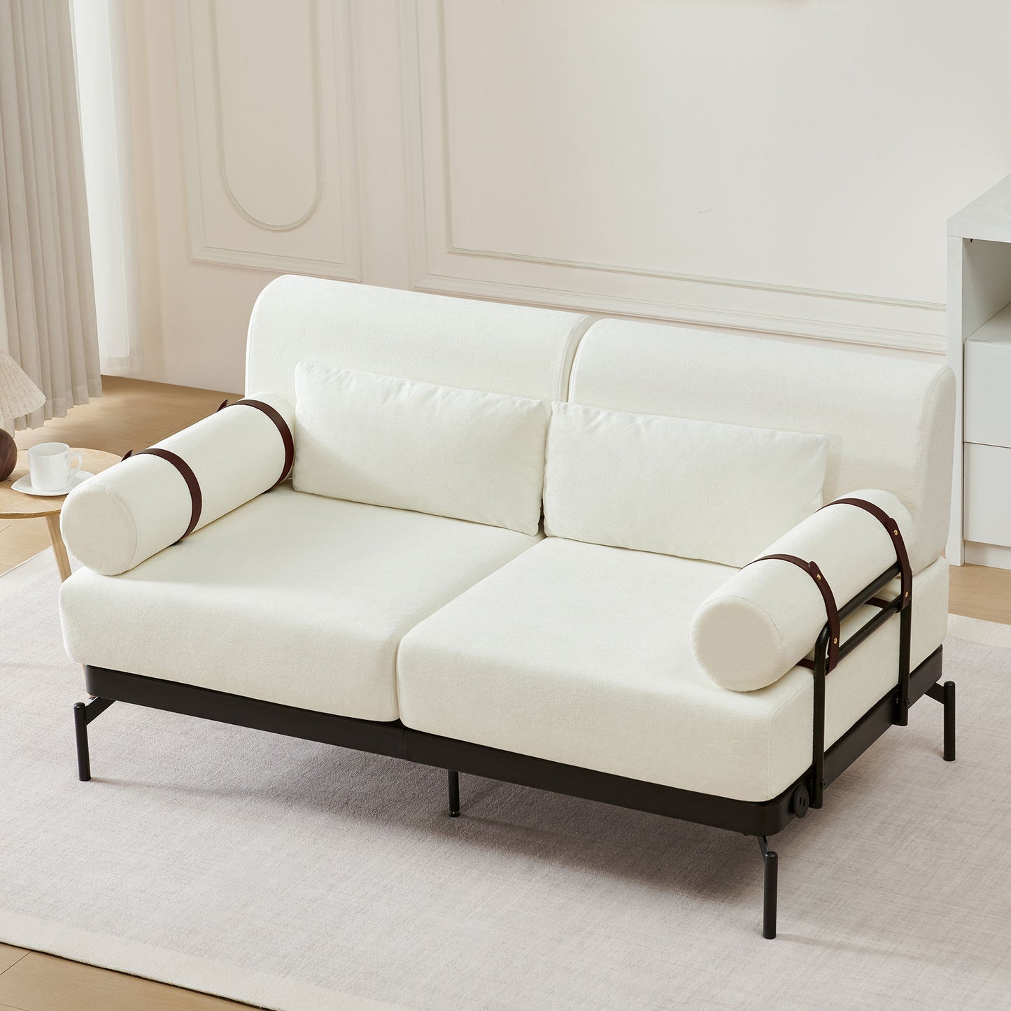 Modern Loveseat Sofa 2 Seater With USB Ports, Cylindrical Armrests
