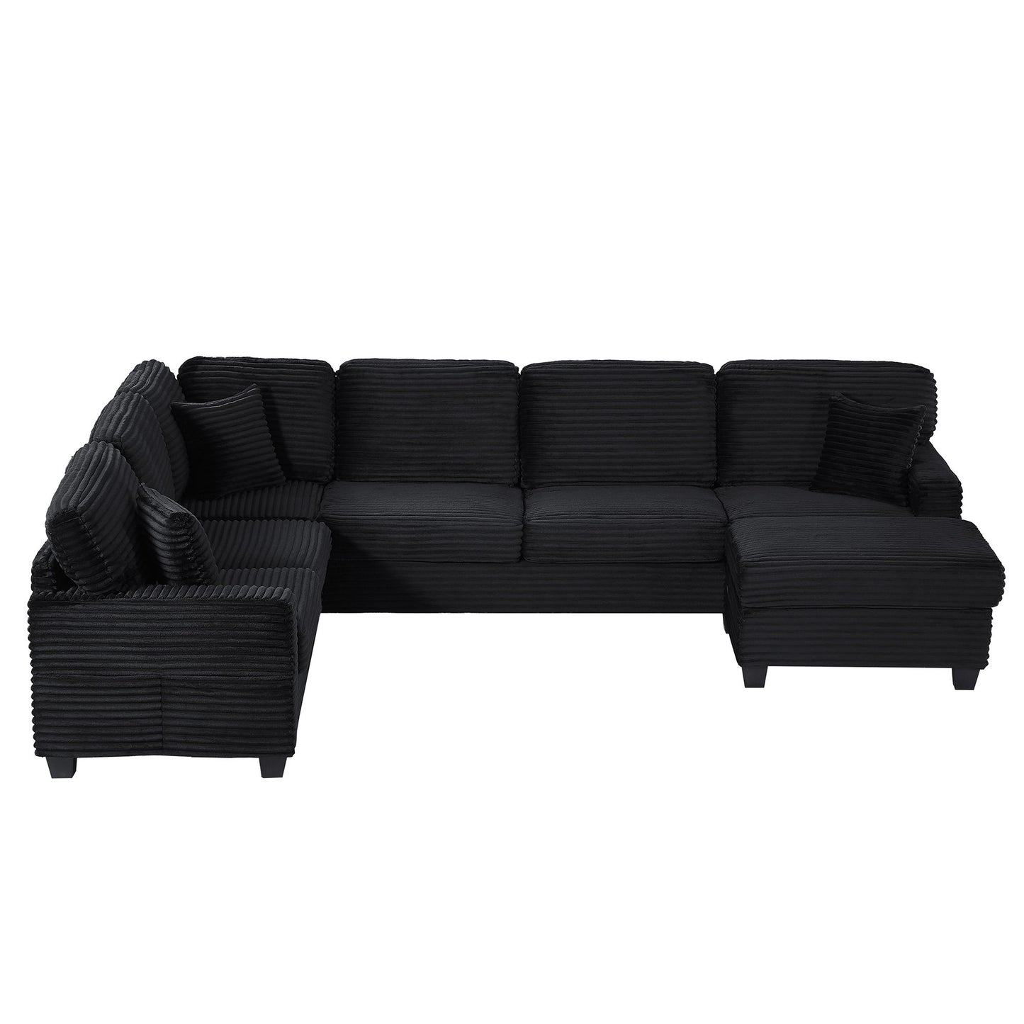 Upholstered U-Shaped Sectional Sofa With Movable Ottoman And Side Storage Pockets