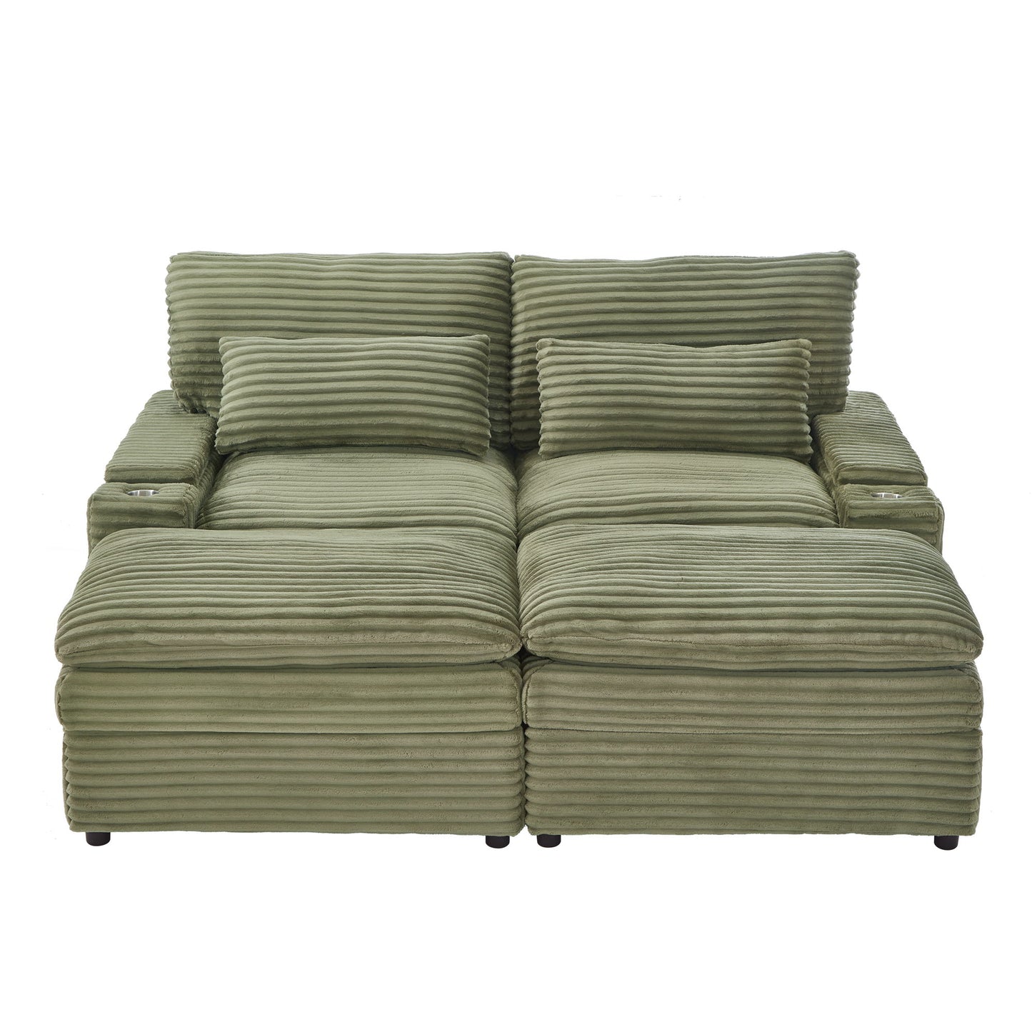 Convertible Loveseat Sofa With Storage, USB Ports, Cup Holders