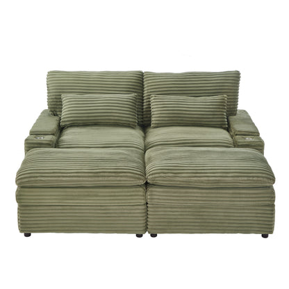 Convertible Loveseat Sofa With Storage, USB Ports, Cup Holders