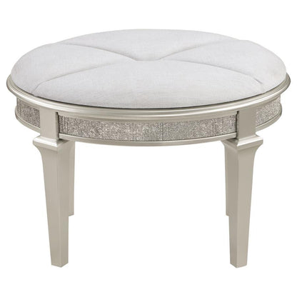 Evangeline - Upholstered Oval Vanity Stool Silver And Ivory - Silver Oak