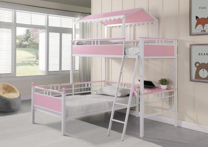 Alexia - Twin Over Twin Workstation Bunk Bed - Pink And White