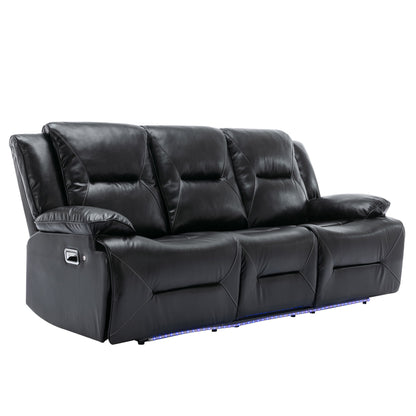 3 Seater Home Theater Recliner Manual Recliner Chair With A LED Light Strip Two Built-In Cup Holders For Living Room