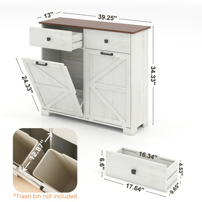 Double Tilt Out Trash Cabinet With Hideaway Drawer And Barn Door Style