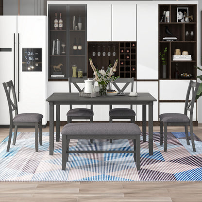 6 Piece Rectangular Dining Table Set With 4 Chairs And Bench