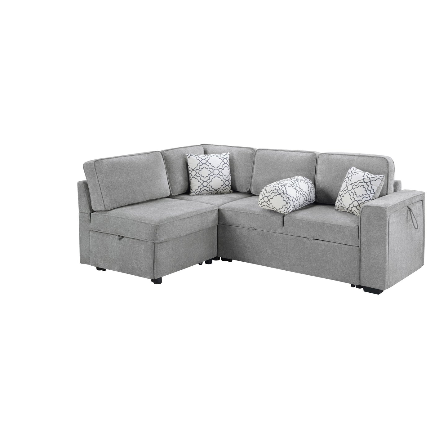 Convertible Sectional L-Shaped Sofa With Dual Pull-Out Sleepers, Flip-Top Table, USB Ports, Cup Holder & Storage