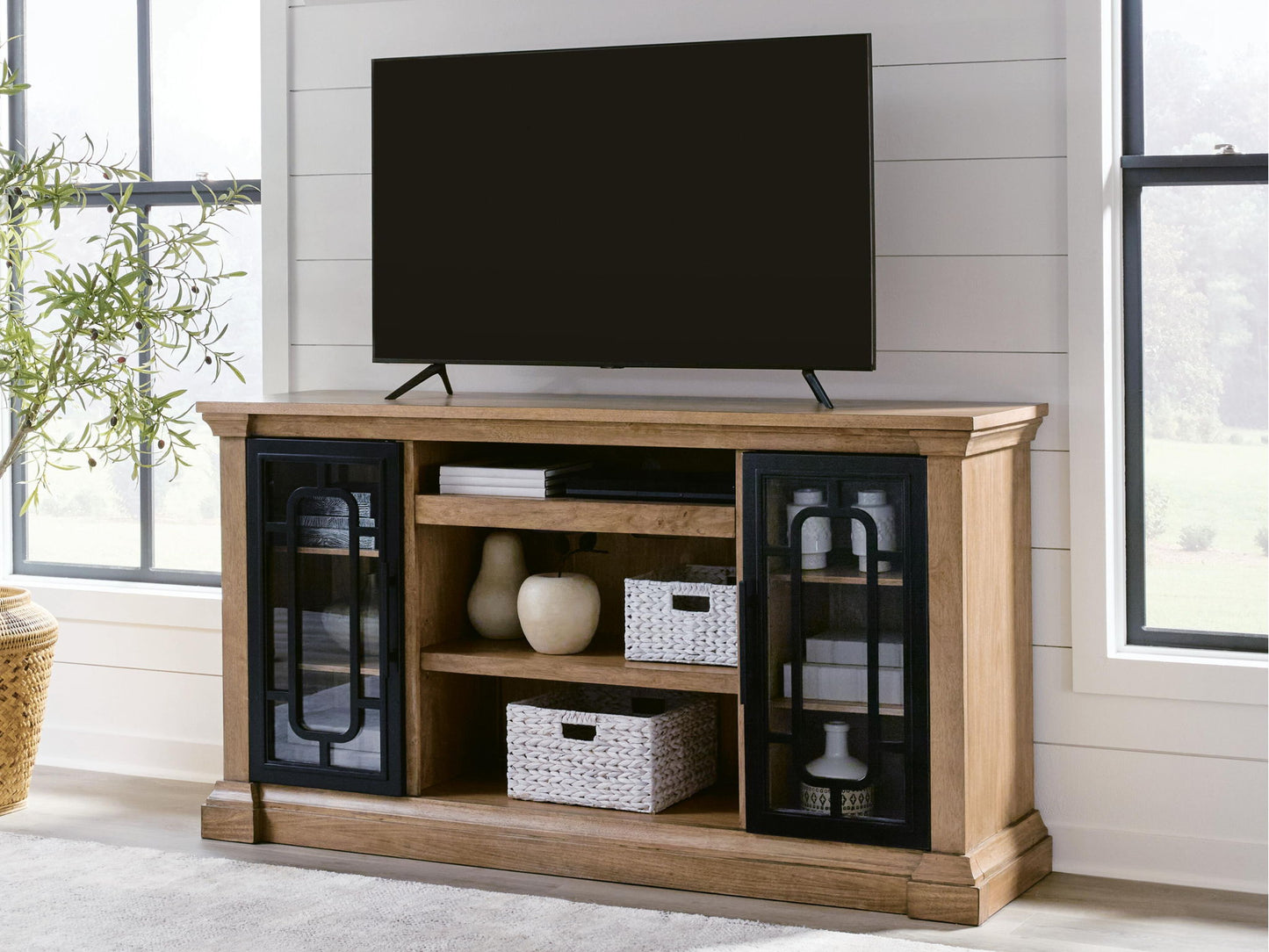 Wittenmyer - XL TV Stand With Fireplace Option - Natural / Black