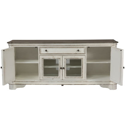 Magnolia Manor - Entertainment TV Stand - White - Glass Doors