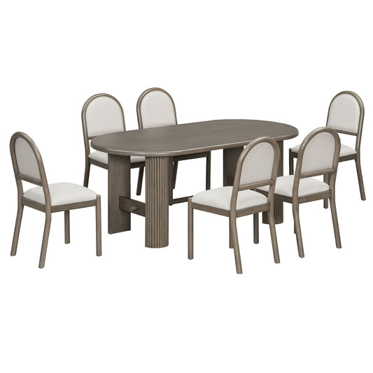 Oval Dining Table Set For 6 With 6 Upholstered Chairs