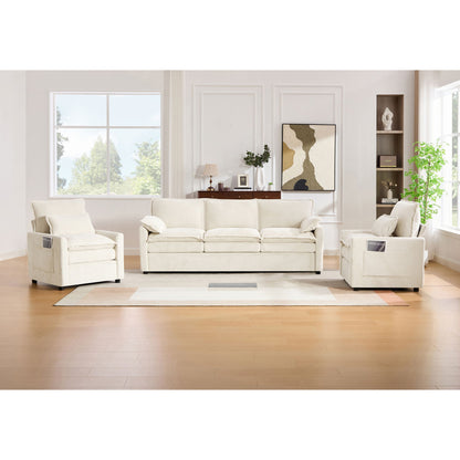 Modern Sofa Set With Double Layer Cushion And Side Storage Pockets