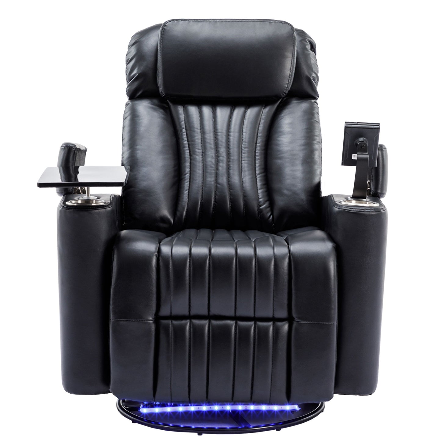 270° Power Swivel Recliner Home Theater Chair With Hidden Arm Storage, LED Light, Cup Holder, And Tray Table
