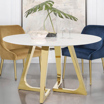 Gwynn - Round Marble Stainless Steel Dining Table - Gold