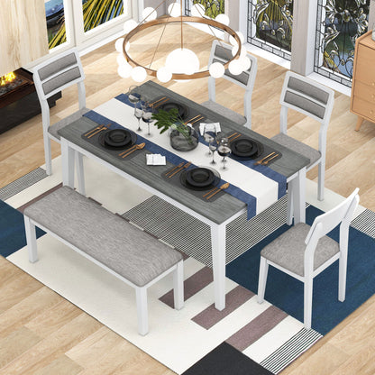 6 Piece Dining Set, Upholstered Chairs And Bench