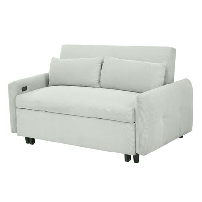 Pull-Out 2 Seat Modern Sleeper Sofa With 2 Throw Pillows And USB Ports