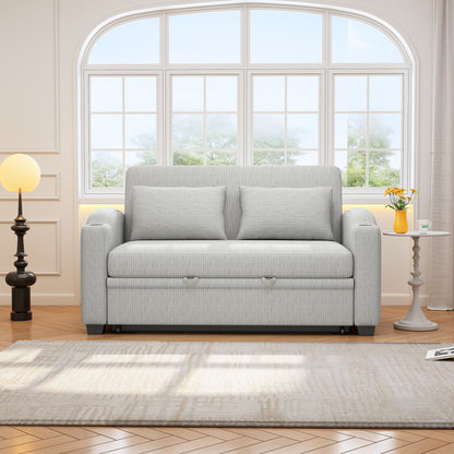 Pull Out Loveseat Sofa With Adjsutable Backrest, 2 Pillows, Cup Holders, USB Ports For Living Room